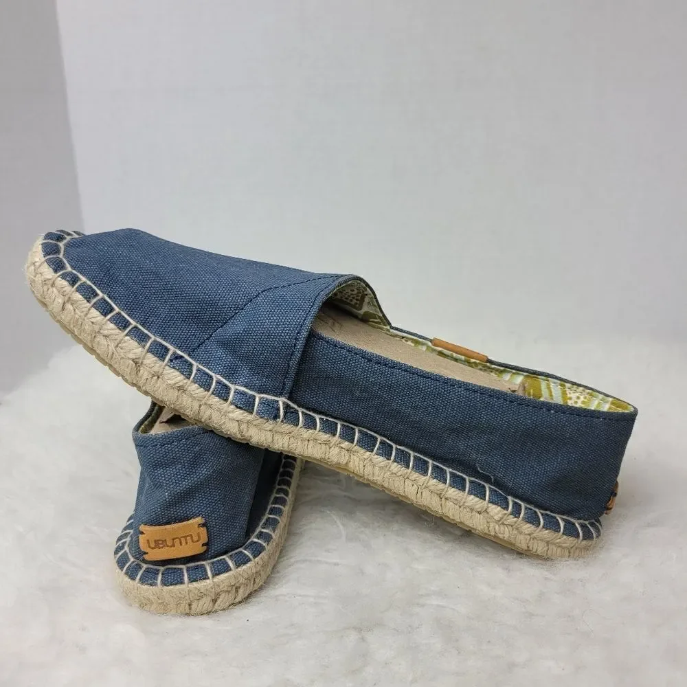 Ubuntu Women's  Canvas Espadrille Beaded Slip On Ethical Blue Shoe Size 9.5 New.